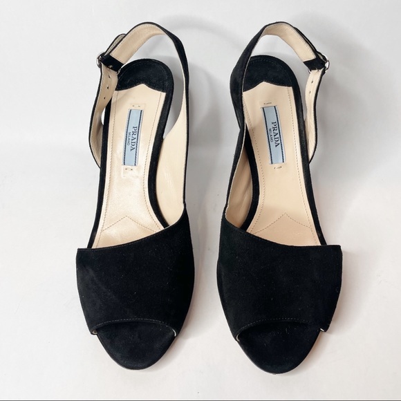 Prada Black Suede d'Orsay Open toe Sling Back Heel - Picture 4 of 12